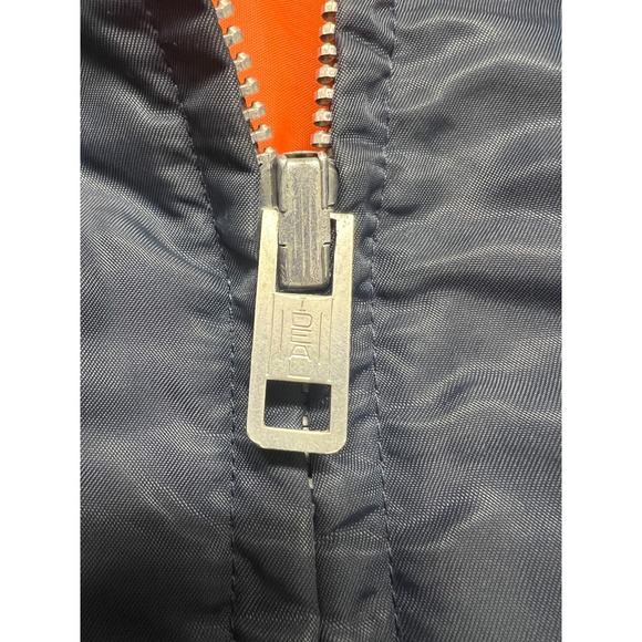 Vintage Sears Work Leisure Men's Navy Bomber Jacket Faux Fur Collar Aviator - Picture 9 of 16